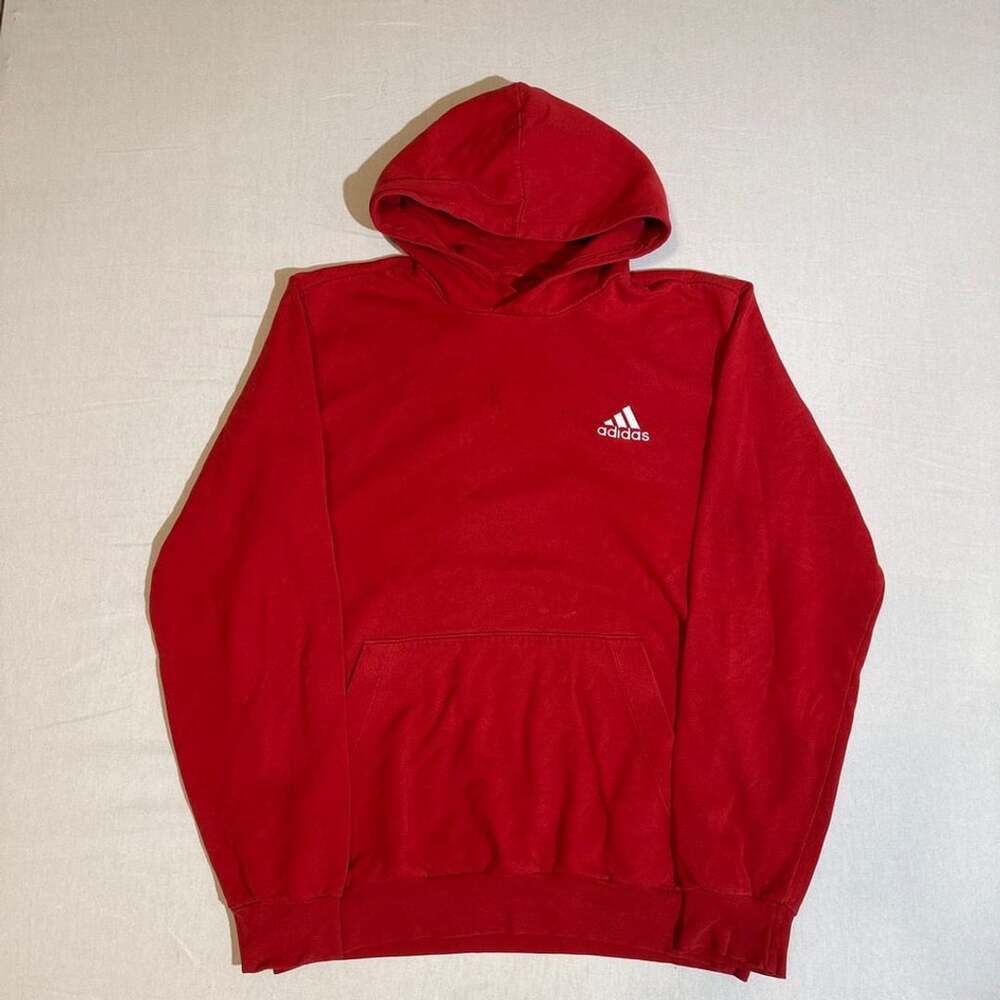 Vintage 2000s Adidas Embroidered Logo Red White Hoodie Size L
